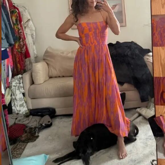 Maria Cher Pink Midi Slip Dress XS Smocked Silk Vacation Romantic Sundress $500 - Picture 4 of 14